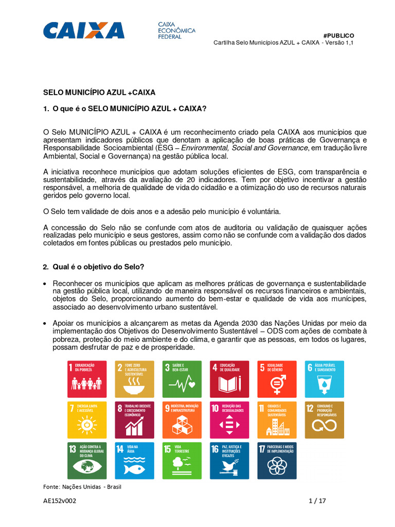 Selo Município Azul + CAIXA: Guia de Certificação | PDF | Governança ...