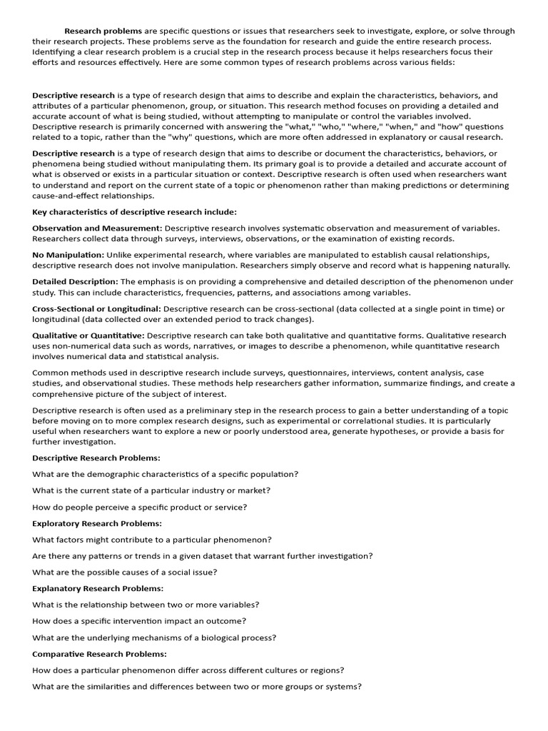 Research Problems Report | PDF | Qualitative Research | Quantitative ...