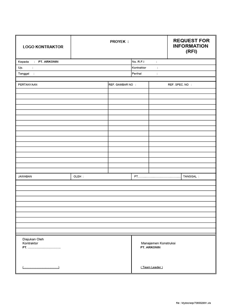 Format Dokumen RFI Proyek Konstruksi | PDF