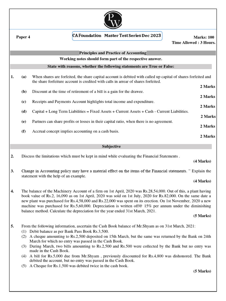 Accountancy Master Test 4 Pdf Pdf Debits And Credits Expense