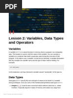 Lesson 2 Variables Data Types and Operators