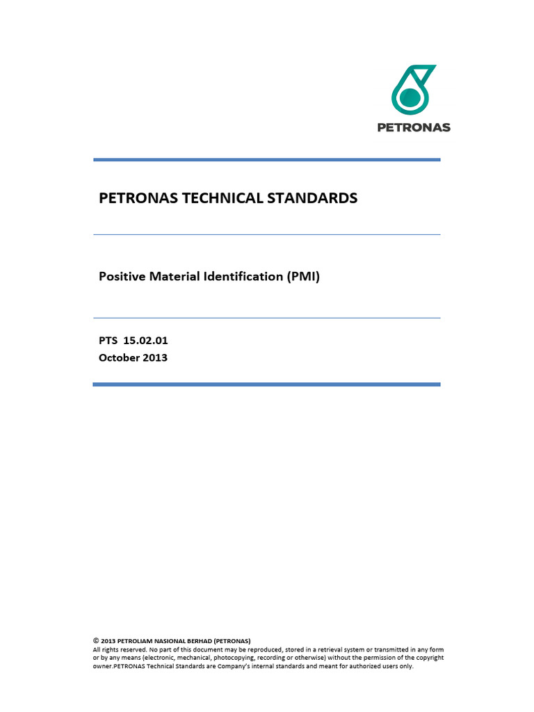 Petronas Technical Standards: Positive Material Identification (PMI ...