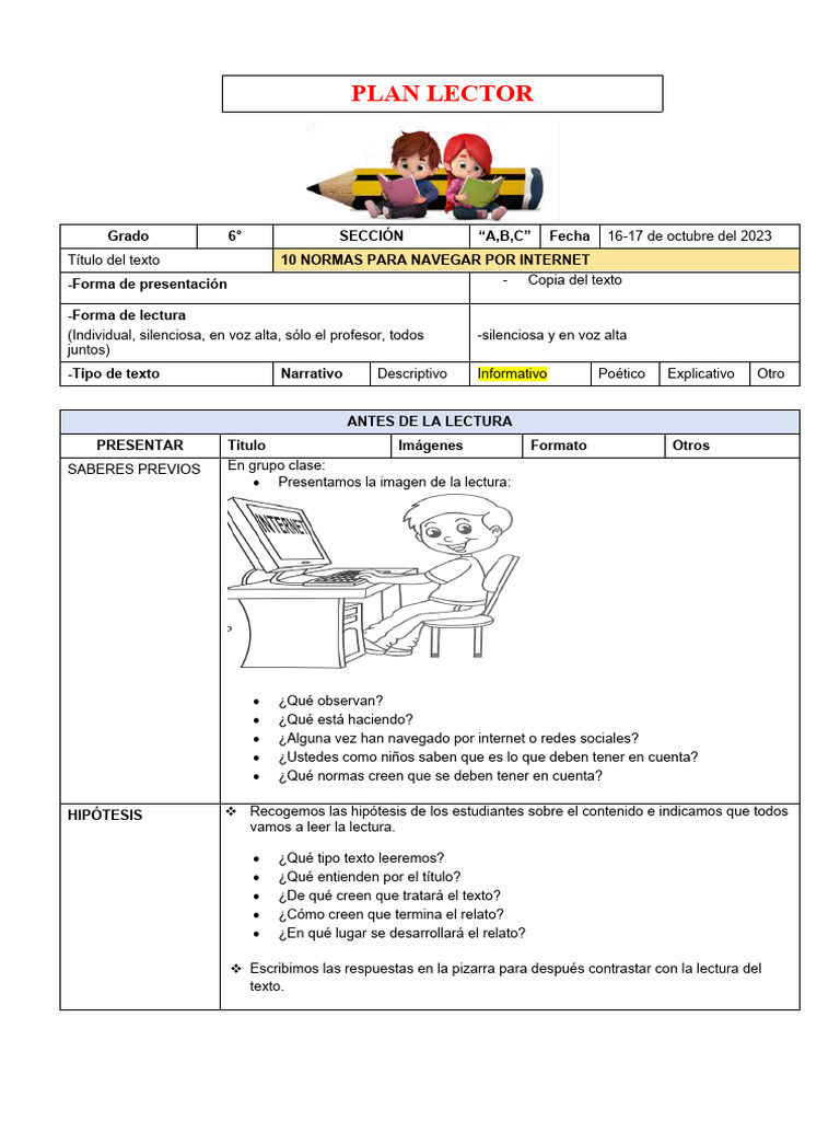 Plan Lector 16-17 Octubre | PDF | Ciencia cognitiva | Cognición