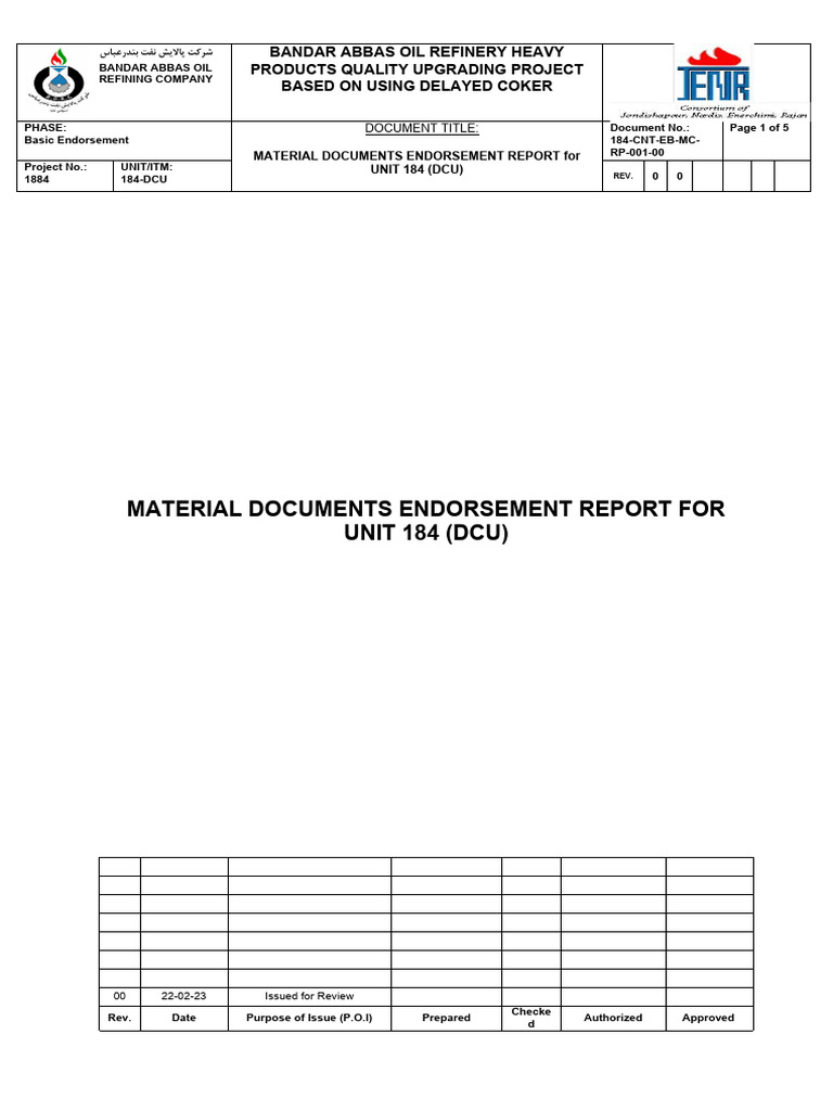 Material Endorsement Report for DCU Unit | PDF | Oil Refinery ...