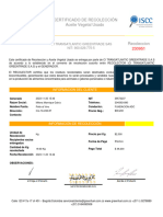Certificado de Recolección Aceite Vegetal Usado: Ci Transatlantic Greentrade Sas NIT: 900.629.775-5