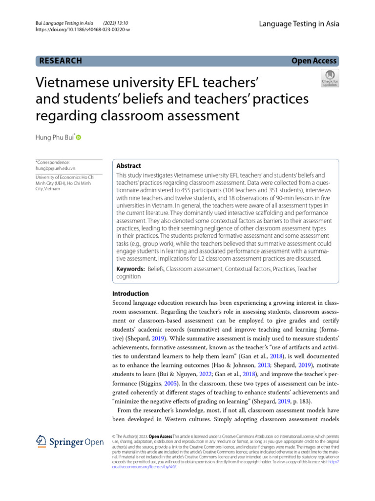 Vietnamese University EFL Teachers' Practices Regarding Classroom ...