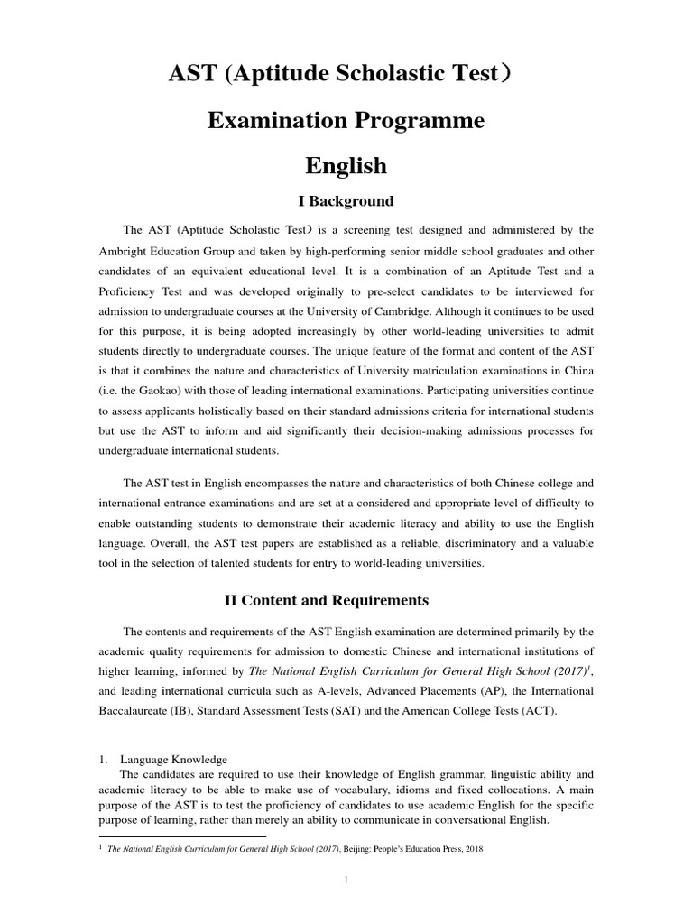 AST English Examination Overview | PDF | University And College ...