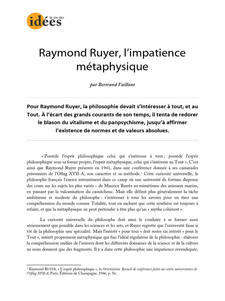 Ruyer : Métaphysique et Vitalisme | PDF | Matérialisme | Dieu