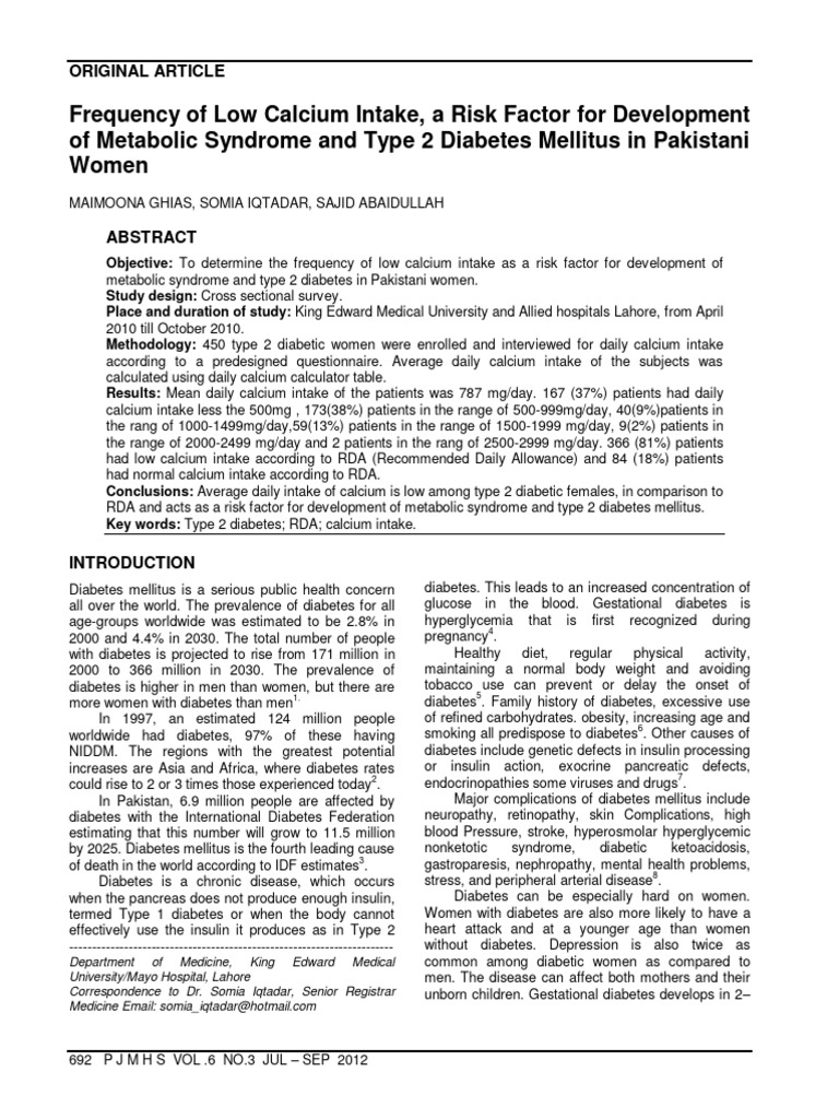 692 Frequency of Low Calcium Intake, A Risk Factor For Development of