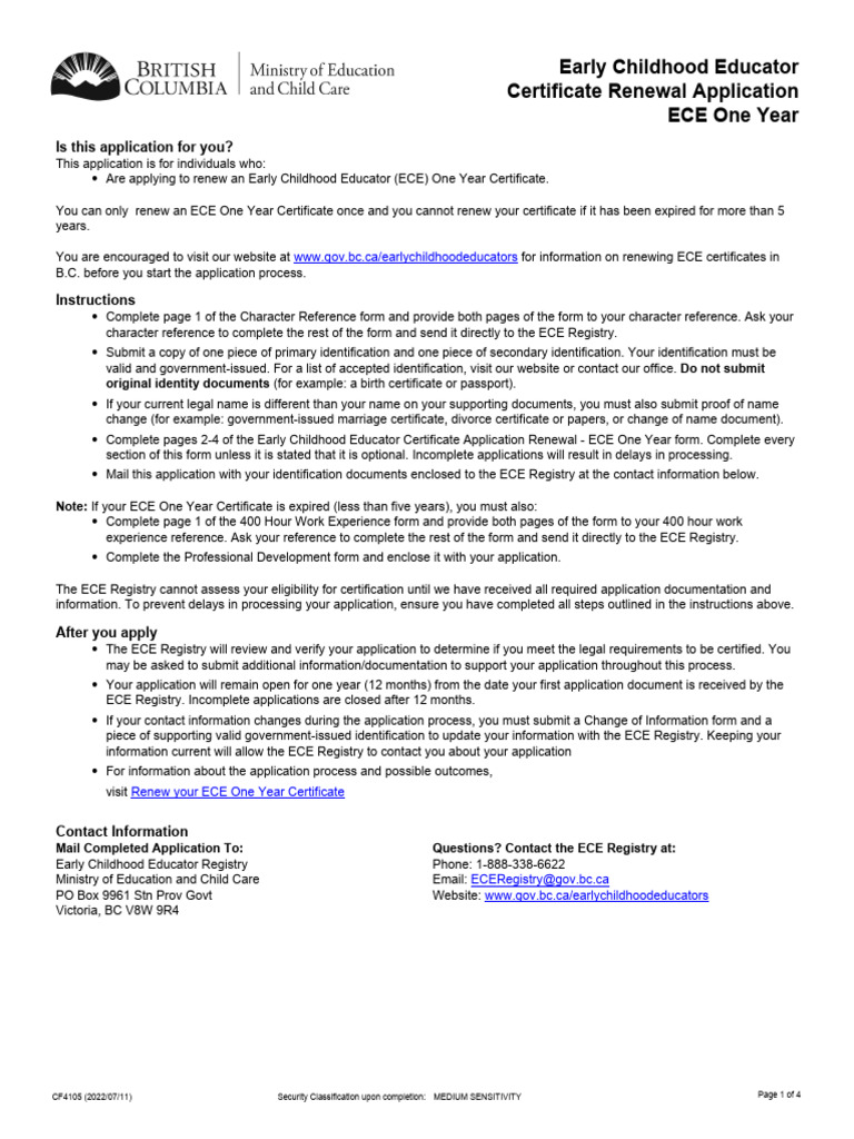 ECE One Year Certificate Renewal Guide | PDF | Identity Document ...