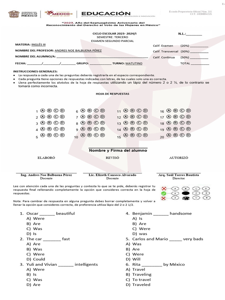 Examen de Segundo Parcial Inglés Iii | PDF