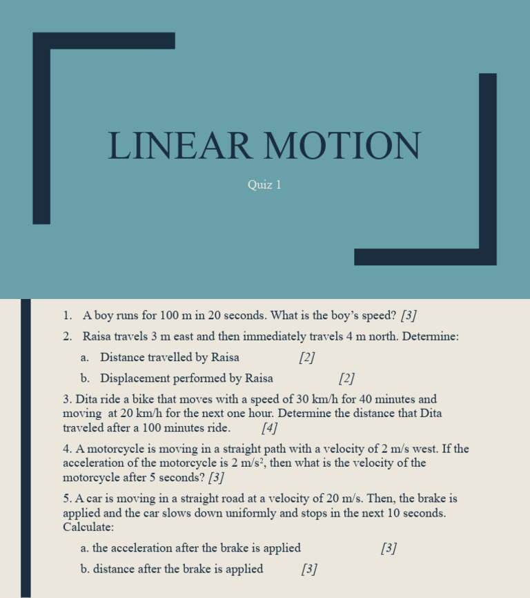 Linear Motion Quiz PDF