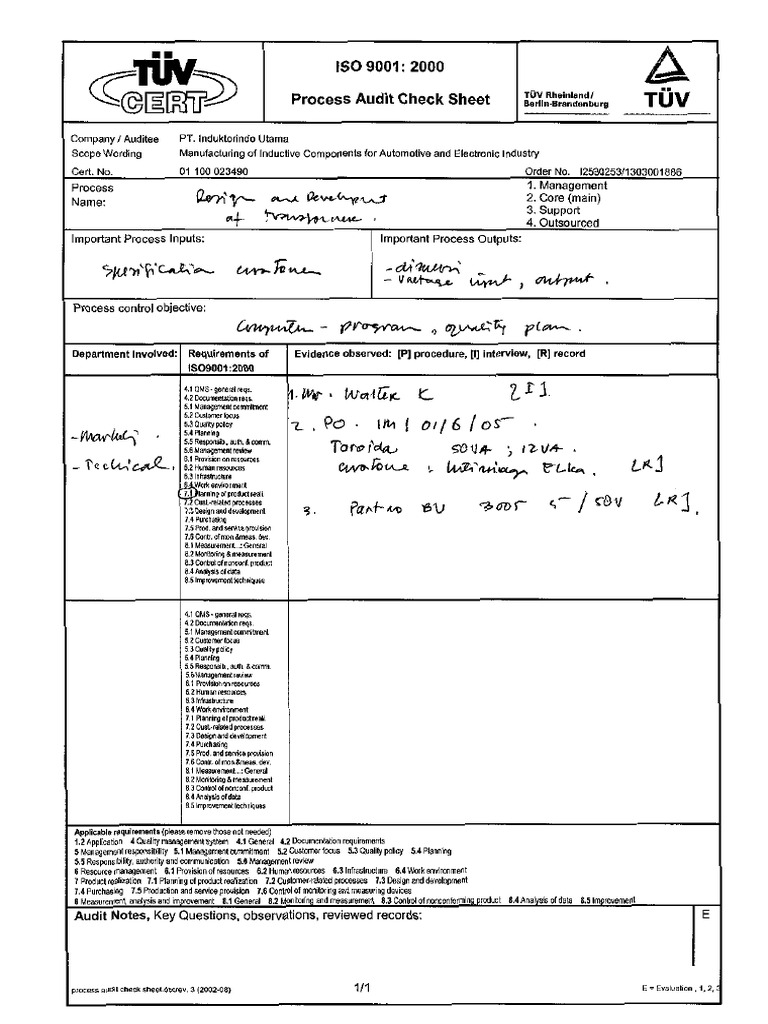 Process Audit Checksheet | PDF