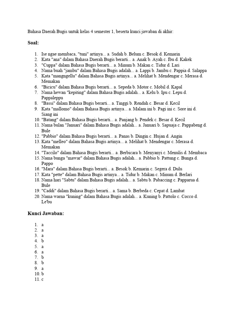 Bahasa Daerah Bugis Untuk Kelas 4 Semester 1 Pdf