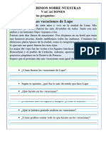 Miercoles B - Ficha - Escribimos Sobre Nuestras Vacaciones