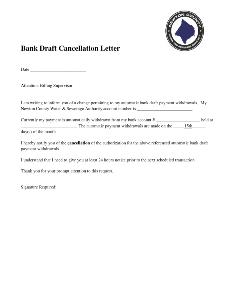 Bank Draft Cancellation Letter Pdf