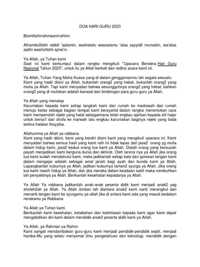 Doa Upacara Hari Guru 2023 | PDF