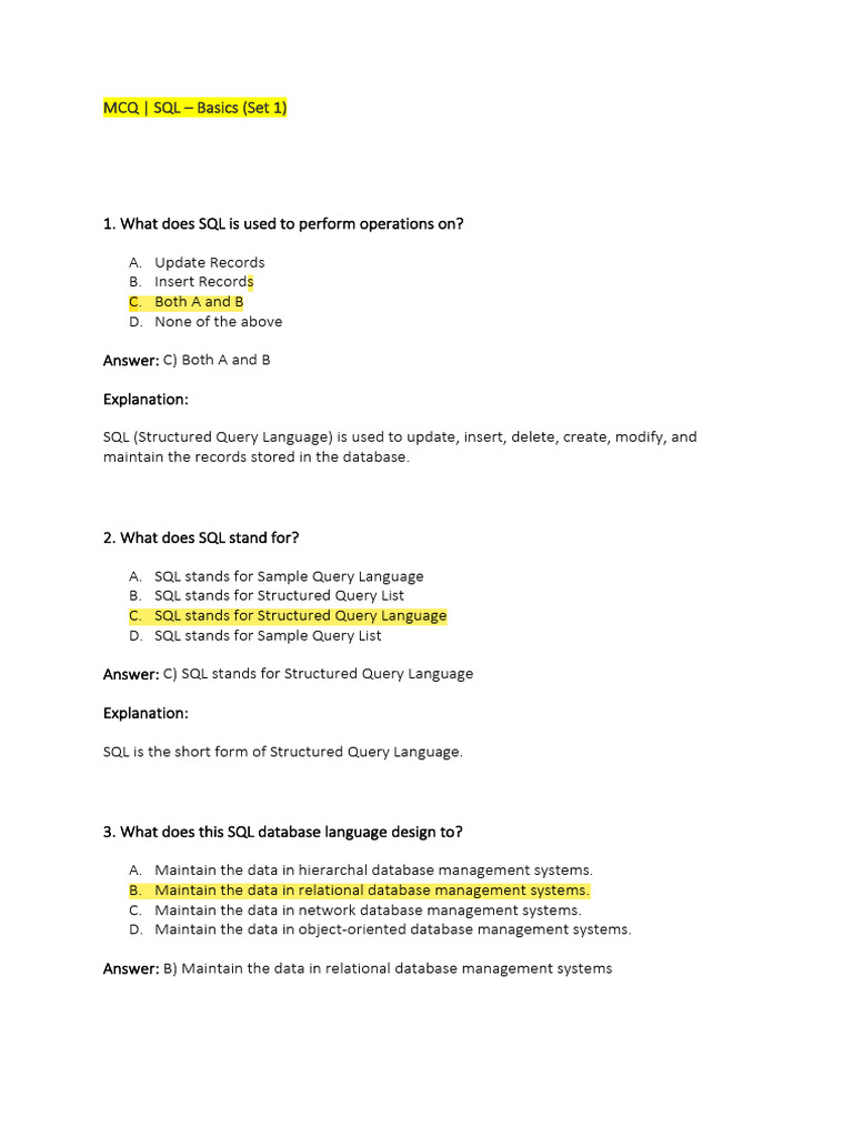 Top sql mcq pdf no sql relational database