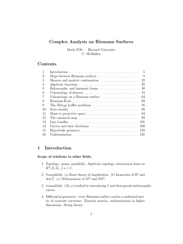 Riemann Surfaces in Complex Analysis | PDF | Curve | Geometry