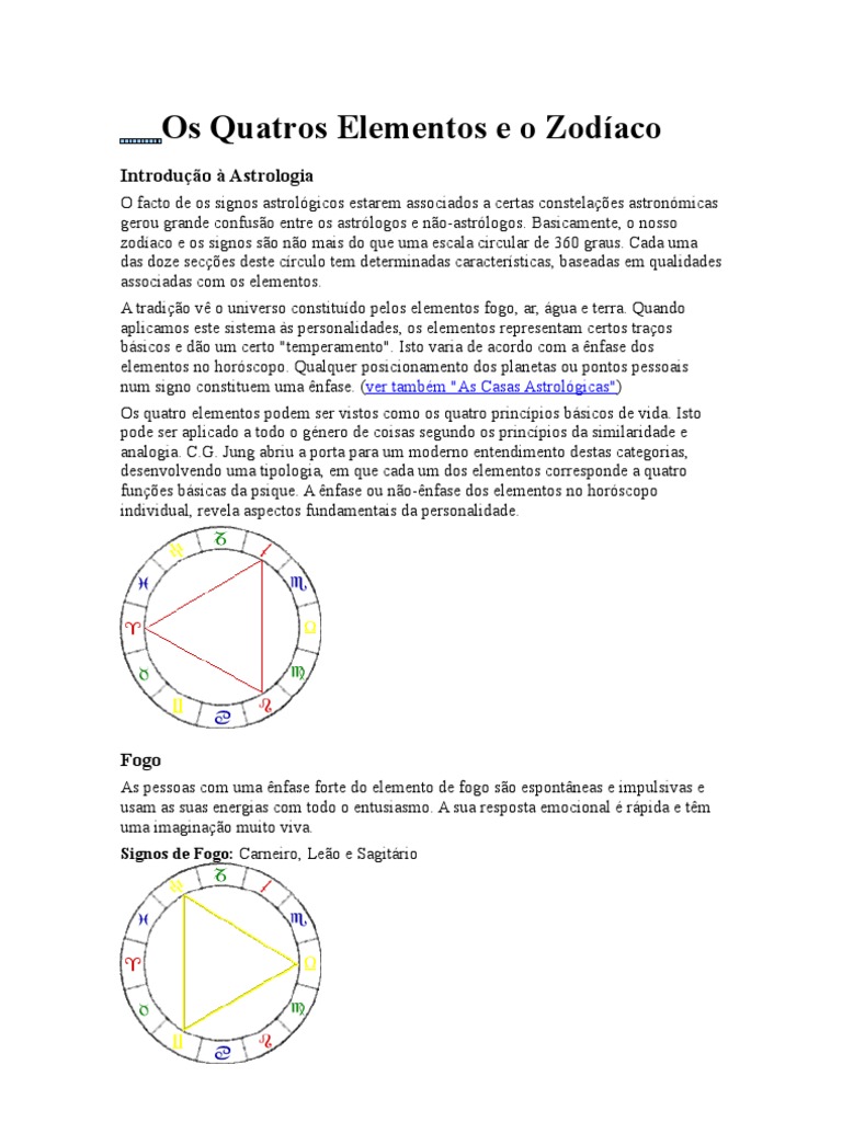 Elementos e Signos do Zodíaco: Guia Astrológico | PDF | Zodíaco ...