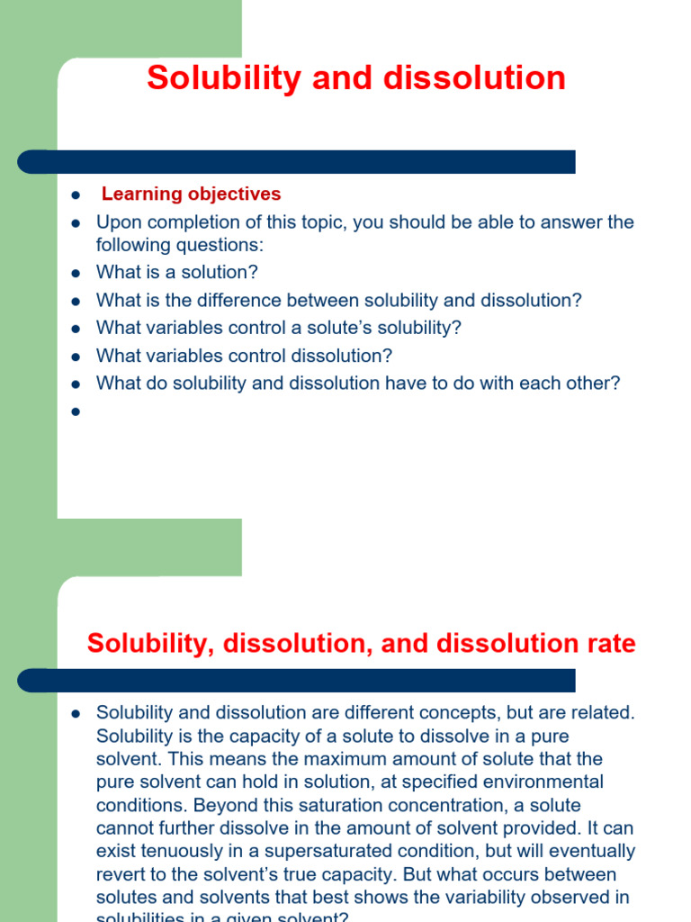 Solubility vs. Dissolution Explained | PDF | Solubility | Solvation