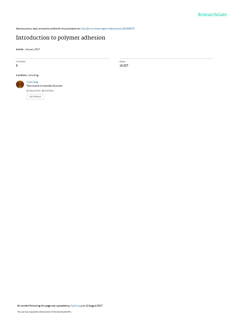 Adhesion of Polymer Mechanism and Op Tim Ization | PDF | Adhesion ...