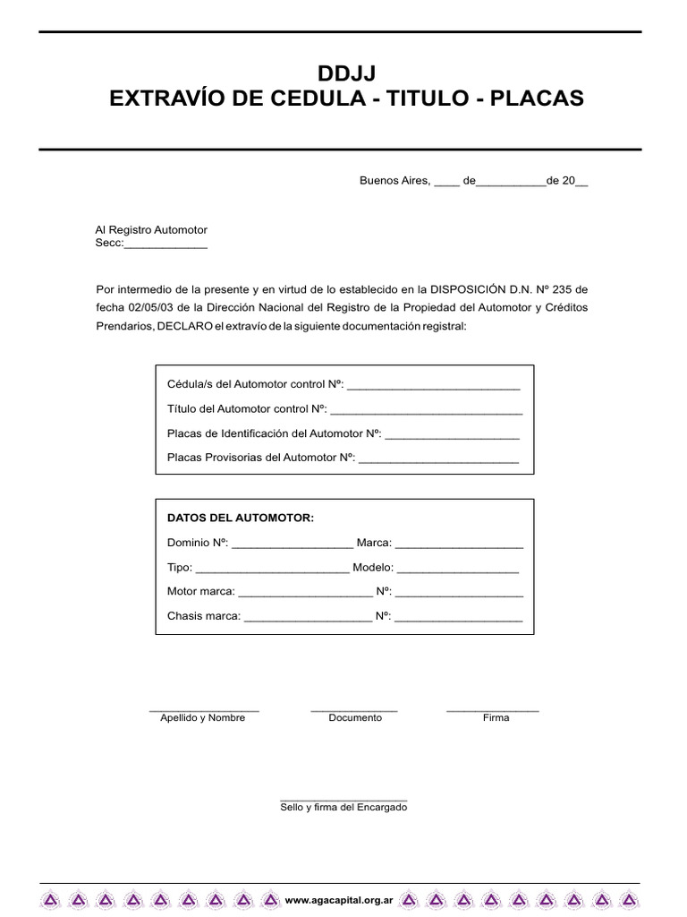 DDJJ EXTRAVIO CEDULA-TITUTLO-PLACAShh | PDF