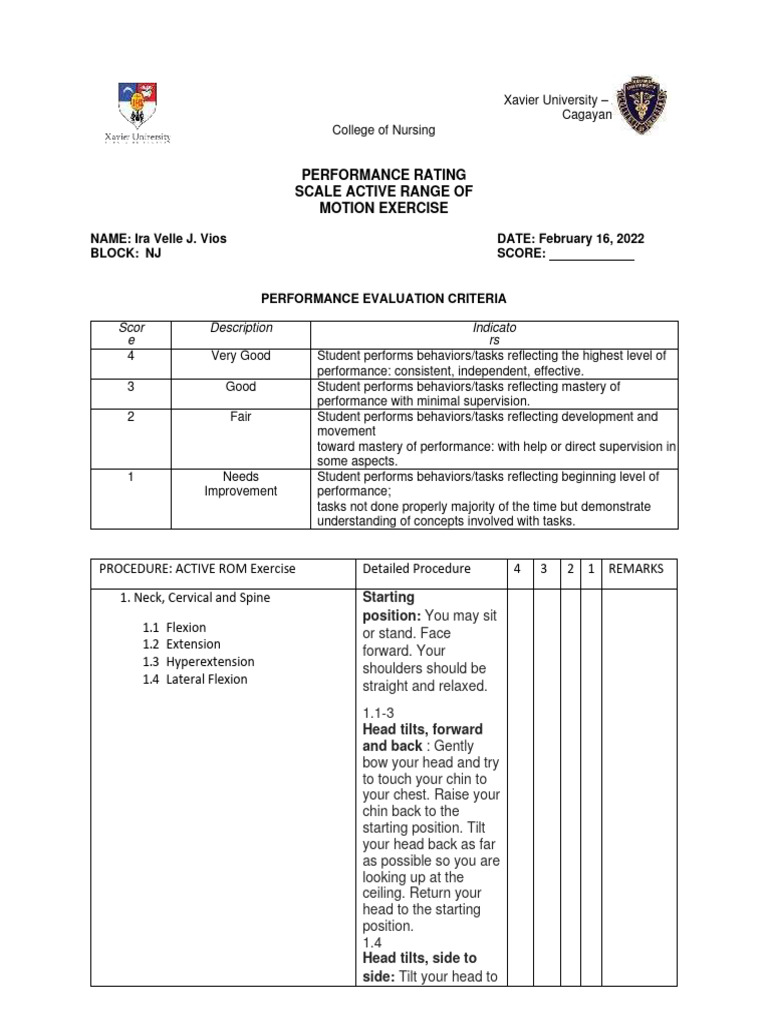Active Rom Exercise - Vios | PDF | Anatomical Terms Of Motion | Limbs ...
