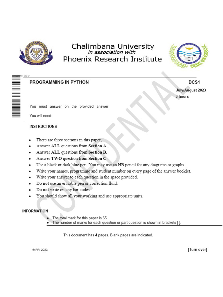 Python Final Exam - July2023 | PDF | Control Flow | Computing