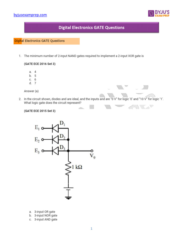 Digital electronics gate questions 78 pdf logic gate electronic