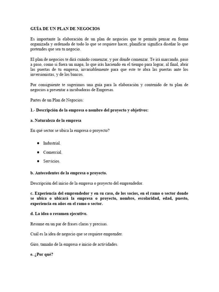 Guía Completa para un Plan de Negocios | PDF | Marketing | Business