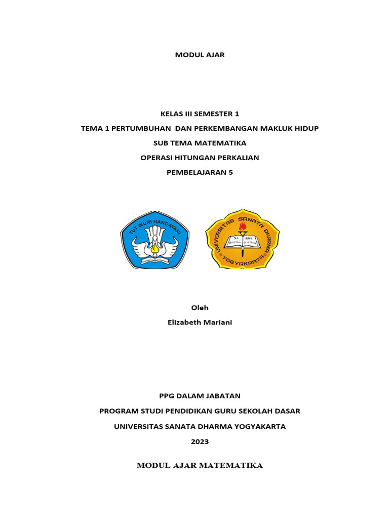 Modul Ajar Matematika Kelas 3 SD Semester 1 | PDF | Karier ...