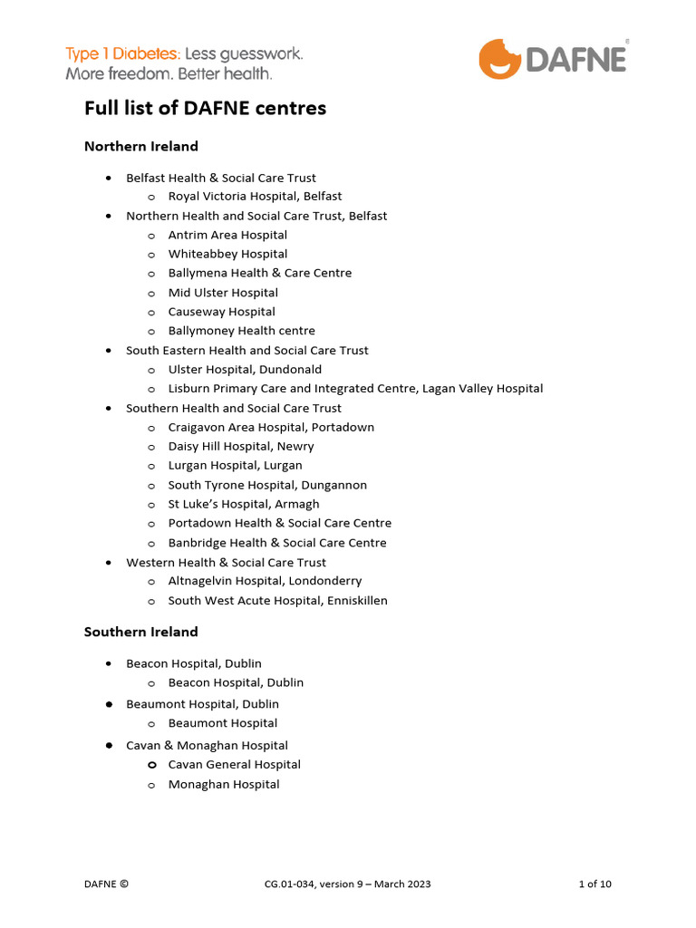 DAFNE Centre Locations in UK and Ireland | PDF | National Health ...