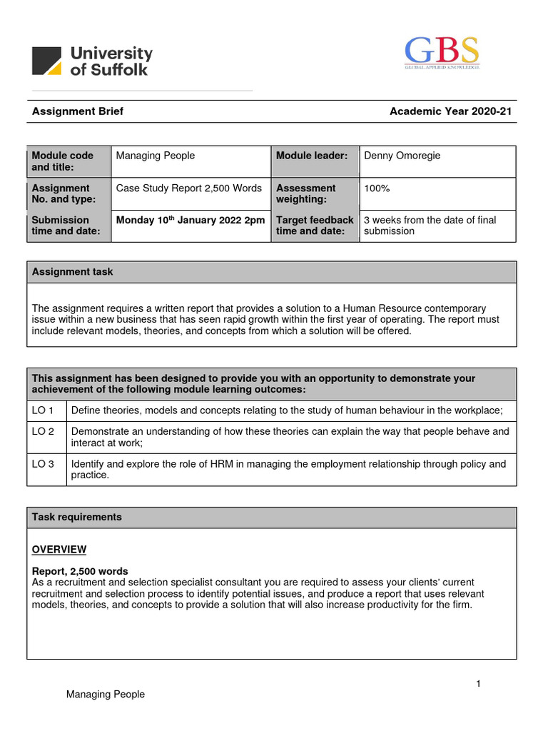 Managing People Assignment Brief | PDF | Human Resource Management ...