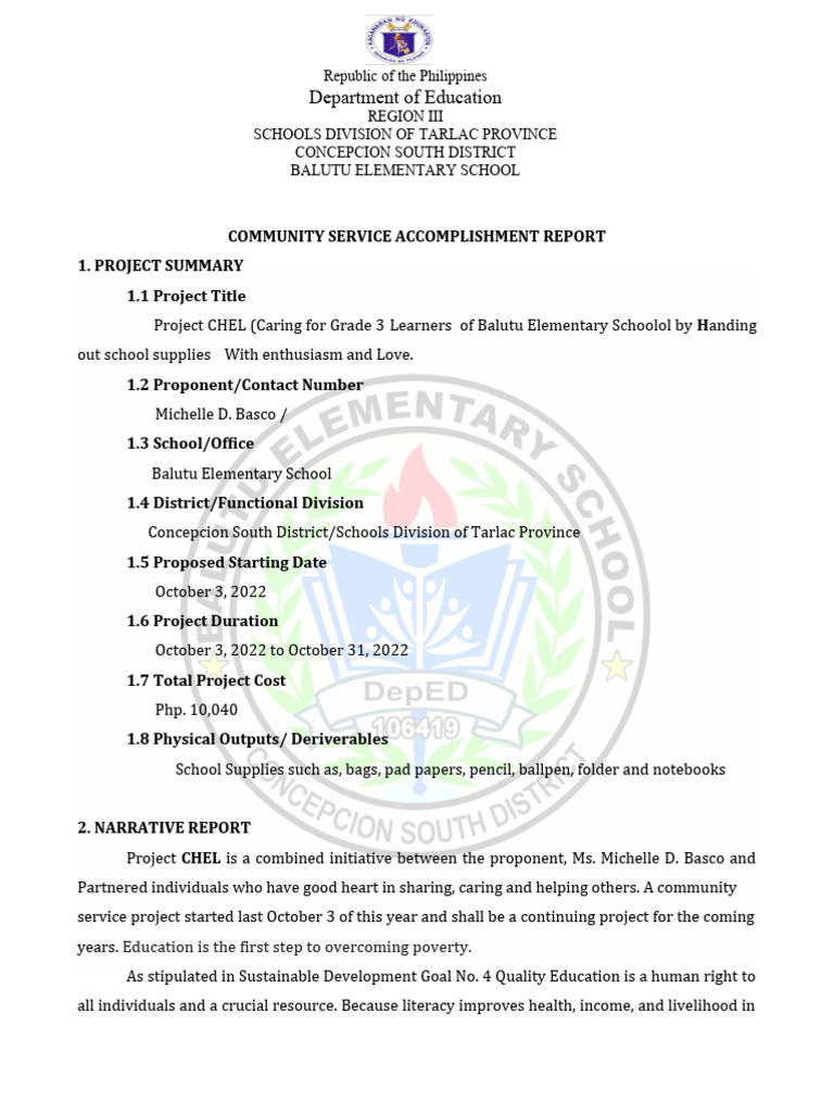 Grade 3 School Supply Aid Report | PDF