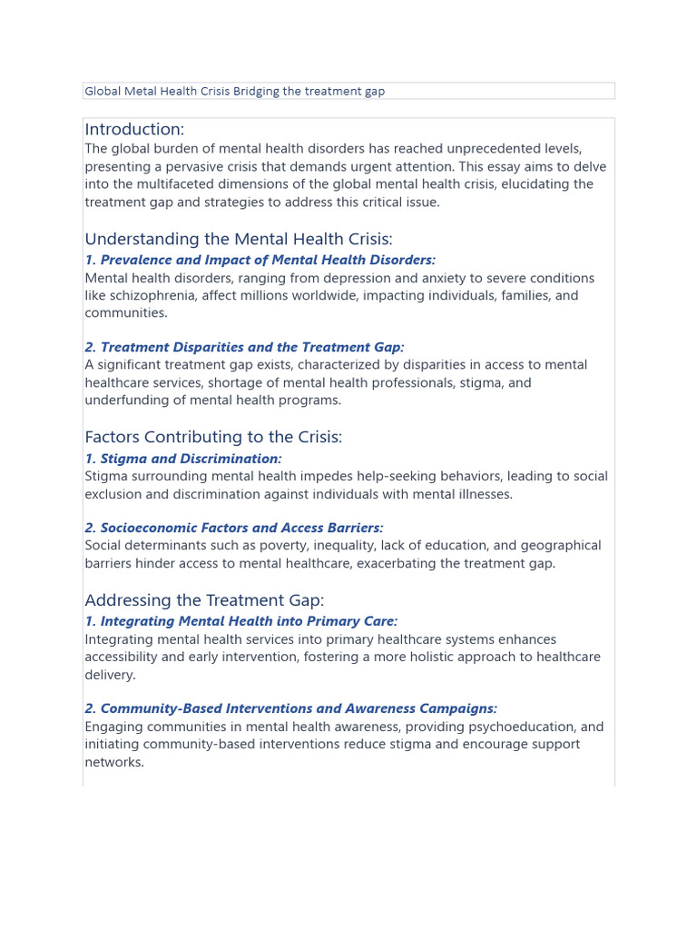 Global Mental Health Crisis | PDF | Mental Health | Health Care