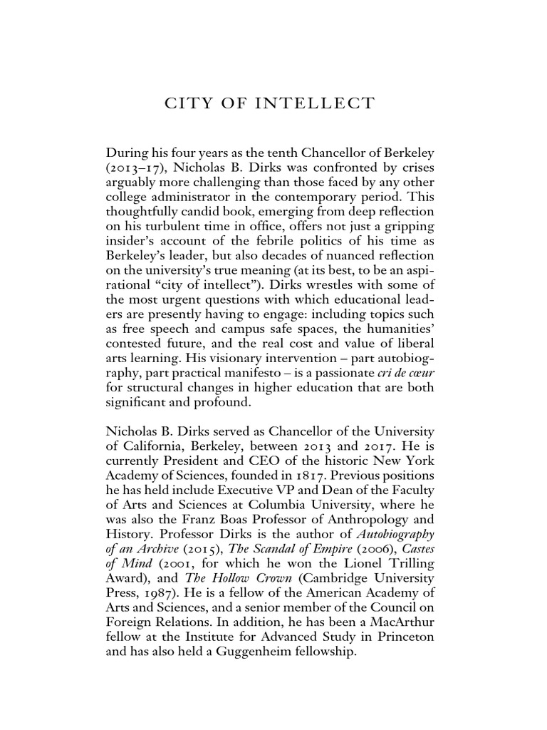 Nicholas b dirks city of intellect the uses and abuses of the