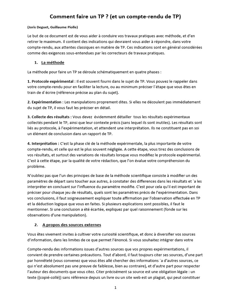 Guide pour Réaliser un TP Efficace | PDF | Expérience