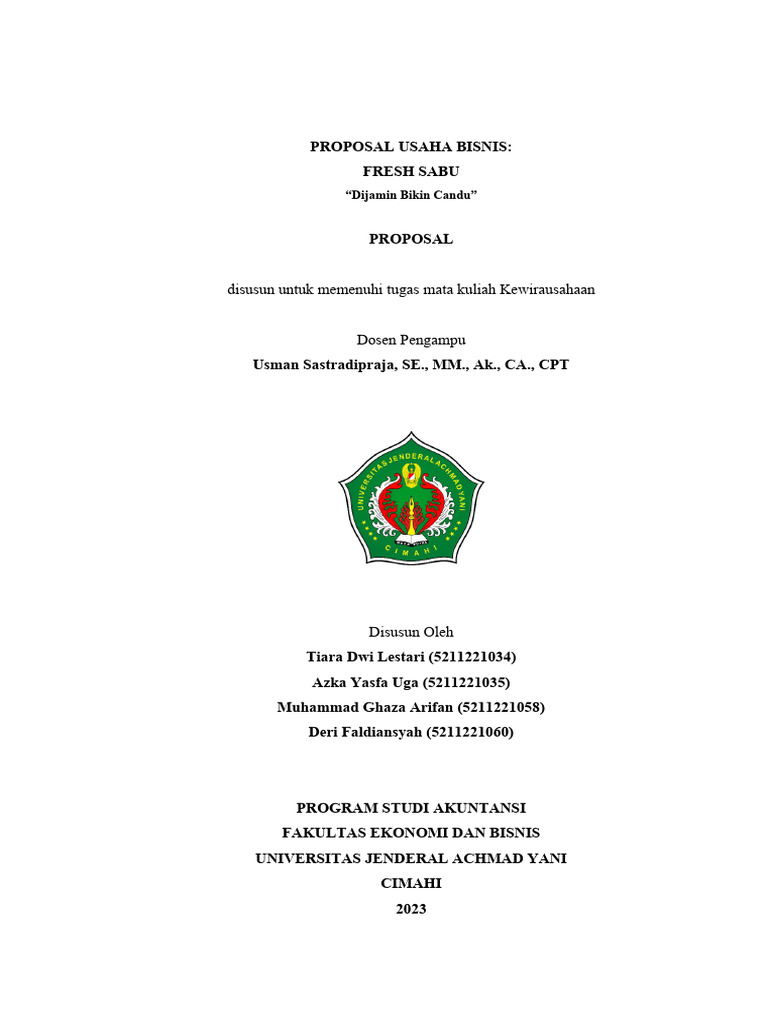 Proposal Usaha Bisnis (Kewirausahaan) Kelompok SaBu | PDF