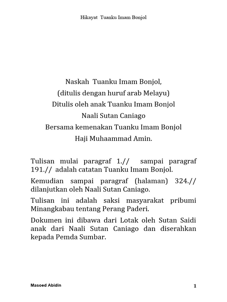 Telisik Hikayat Tuanku Imam Bonjol PDF