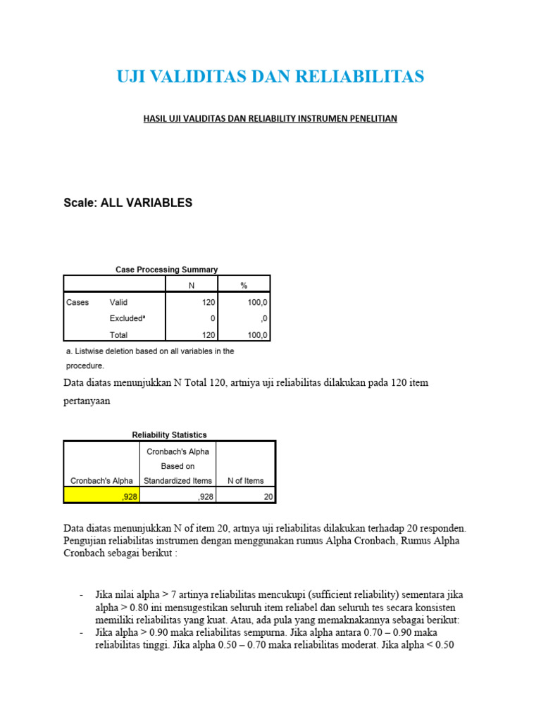 Uji Validitas Dan Reliabilitas | PDF