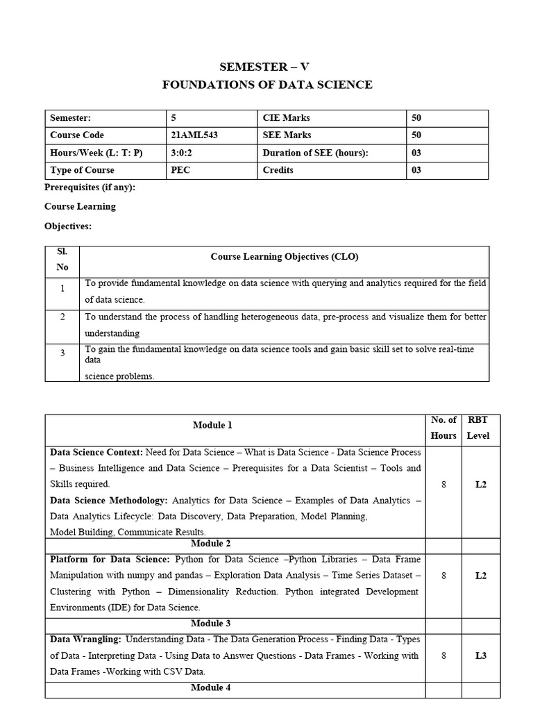 Data Science Fundamentals Course Outline | PDF | Statistics | Data