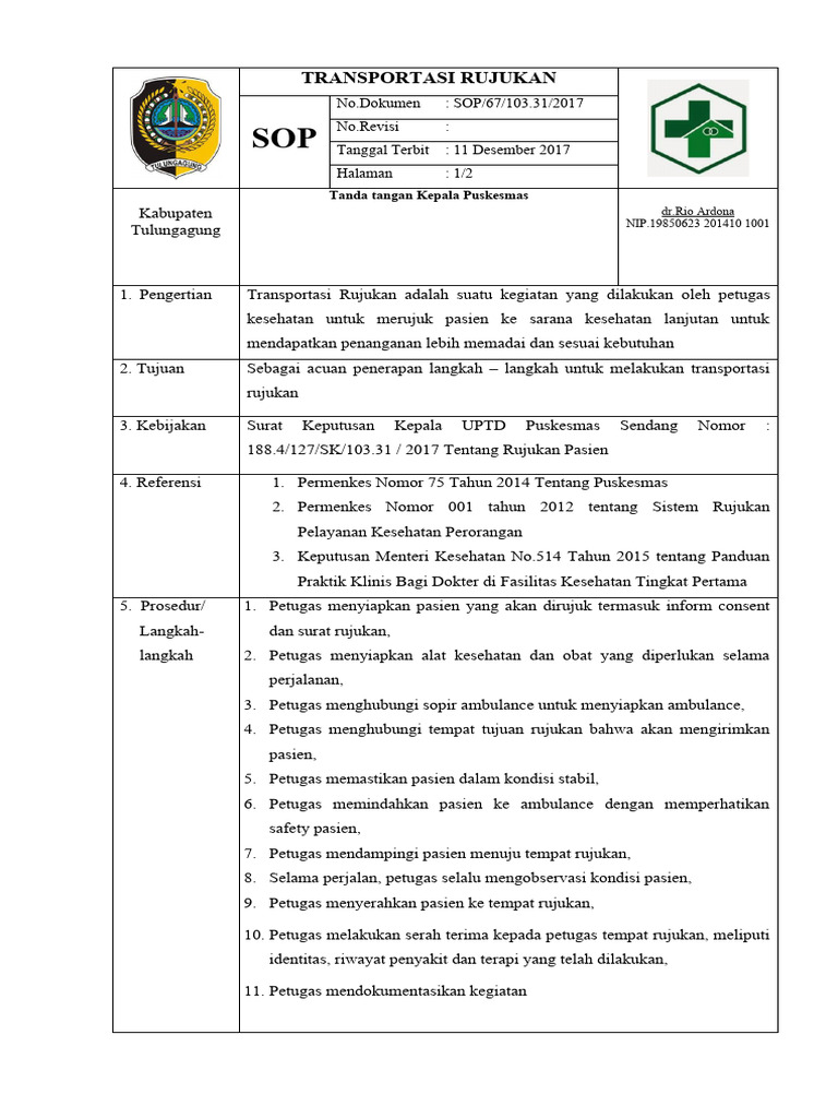 SOP Transportasi Rujukan Pasien | PDF | Pengembangan Diri | Kesehatan ...