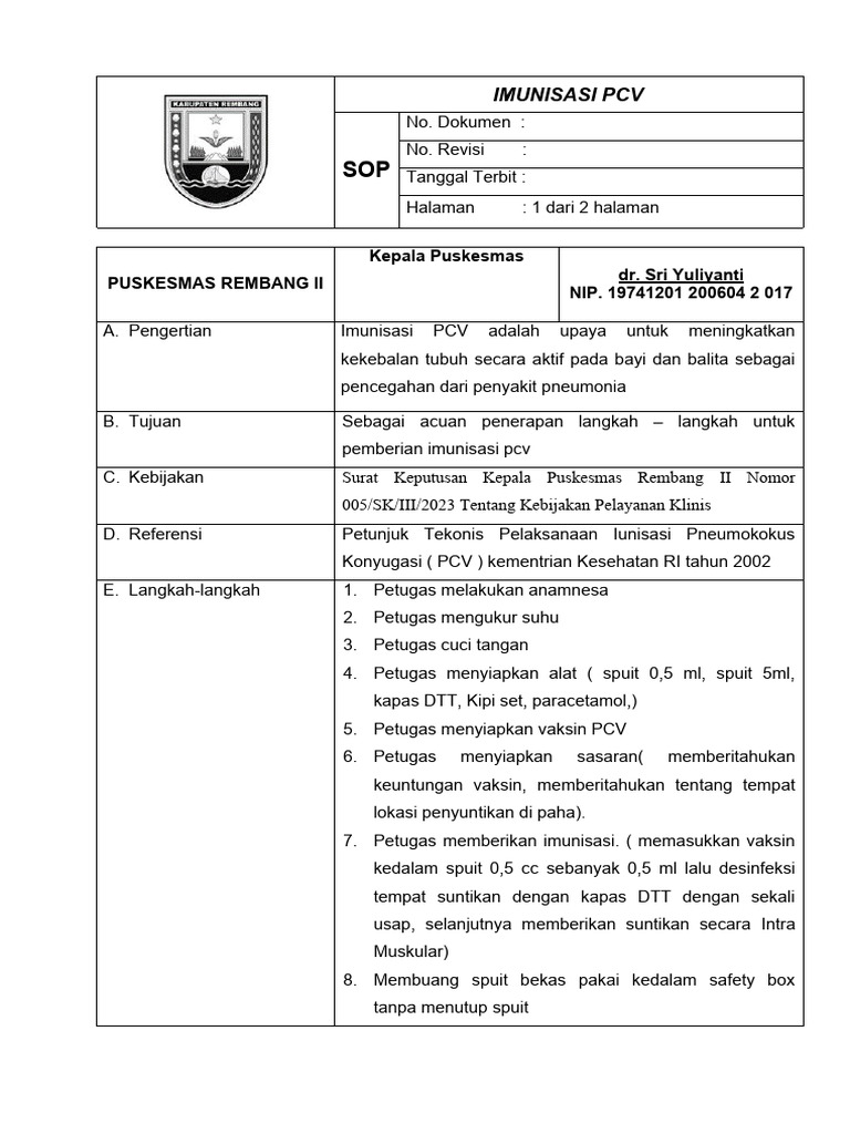 Prosedur Imunisasi PCV untuk Bayi | PDF
