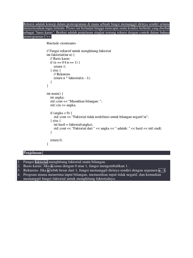 Konsep dan Contoh Rekursi C++ | PDF