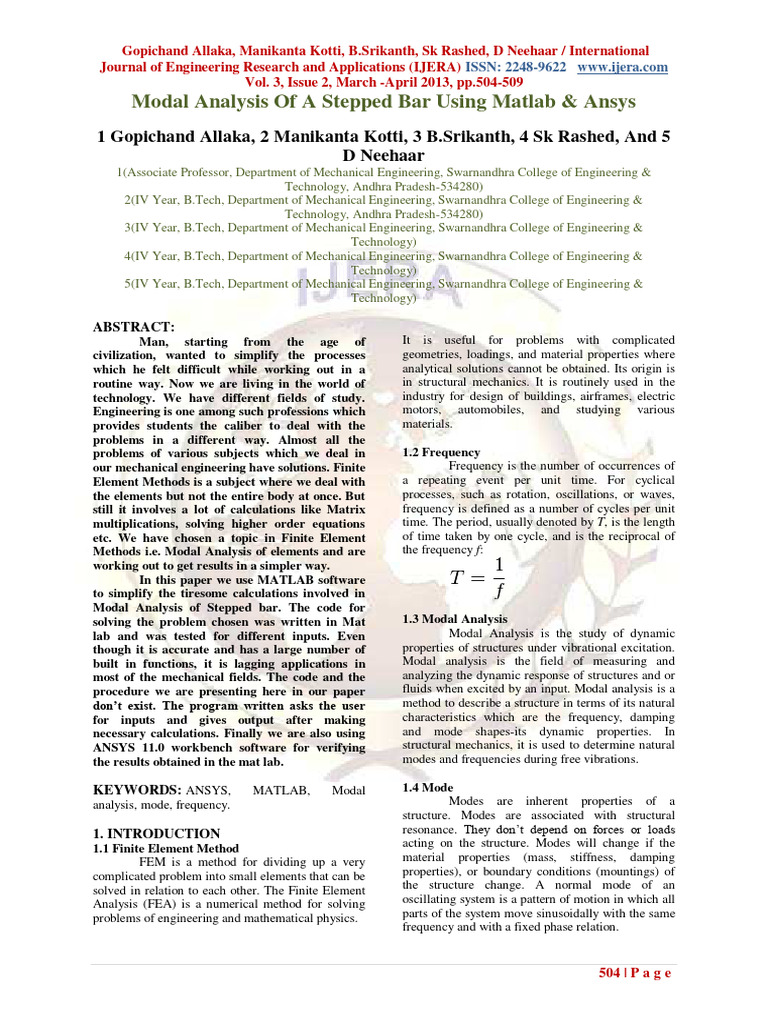 Modal Analysis of A Stepped Bar Using Ma | PDF | Finite Element Method ...