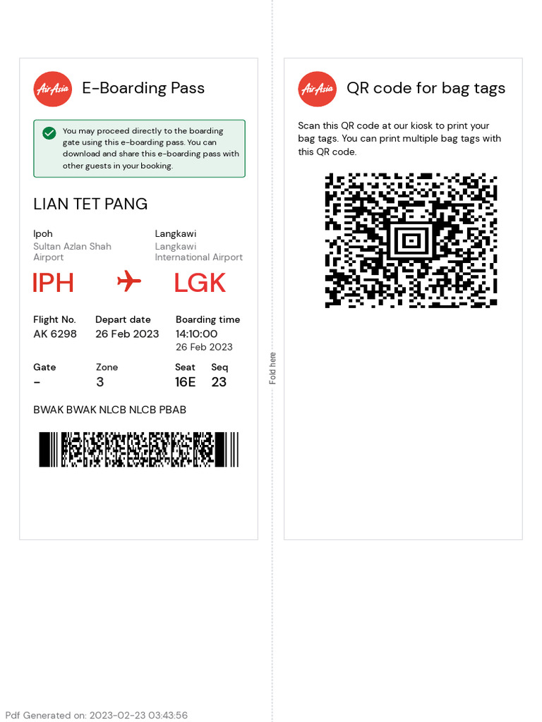 EBoarding Pass QR Code For Bag Tags PDF