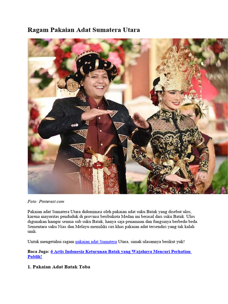 Baju Adat Sumatra Utara | PDF