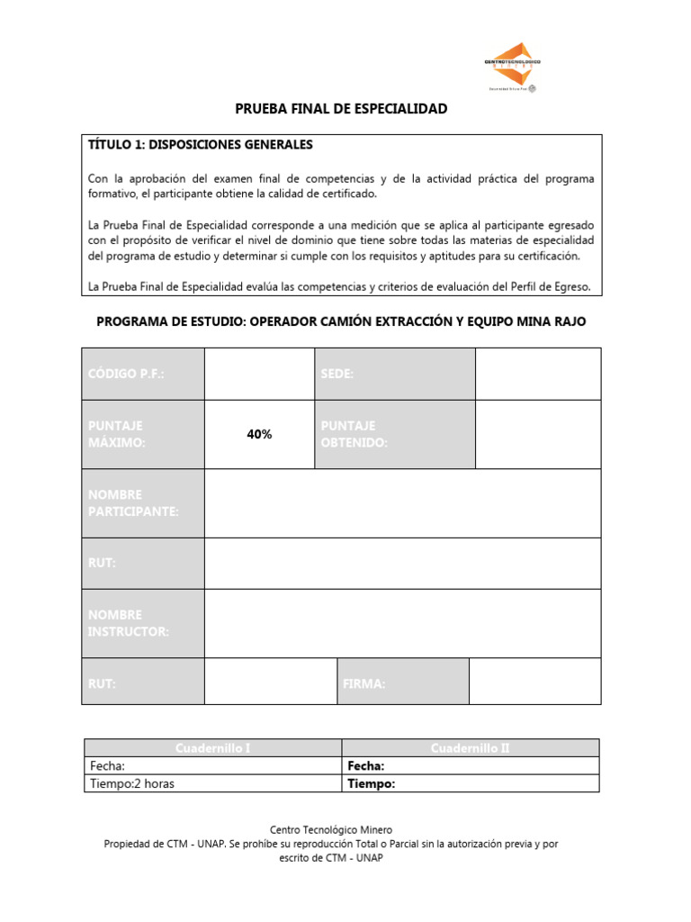 PFE-Prueba Final de Competencias - Operador de Equipo Mina Rajo Abierto ...