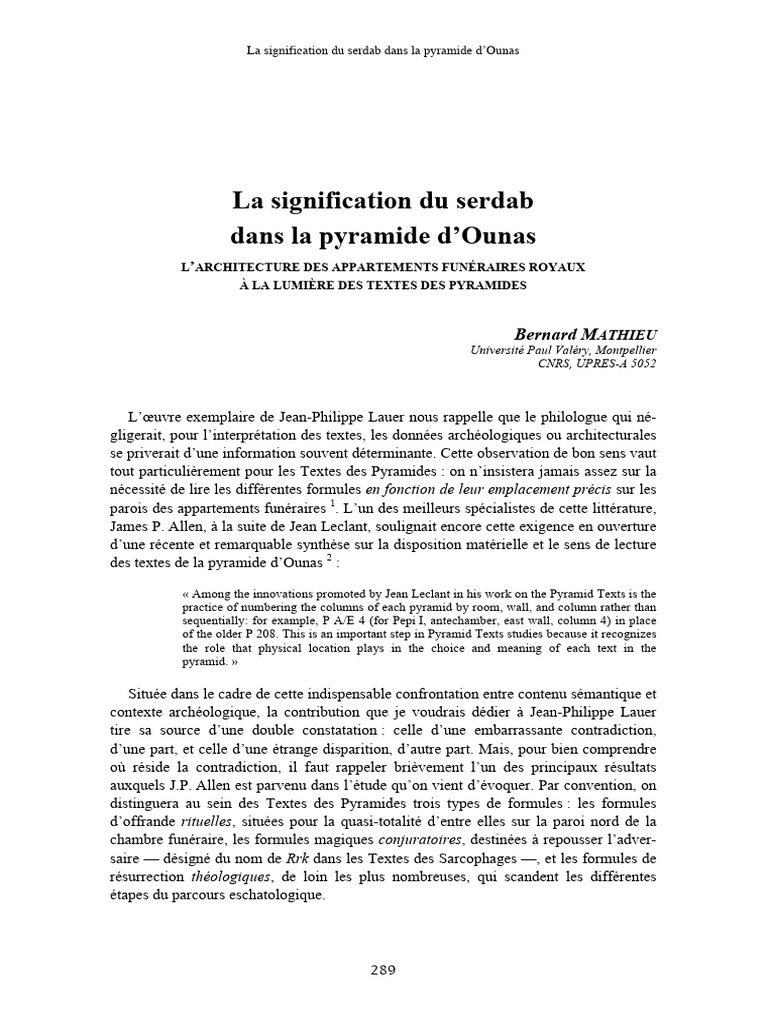 Signification du serdab dans la pyramide d'Ounas | PDF | Horus | Osiris